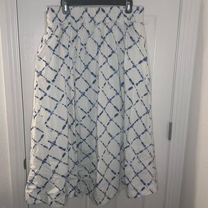 GAP Tall Blue & White Tie-Dye Midi Skirt | Pockets | Elastic Waist | Size L Tall